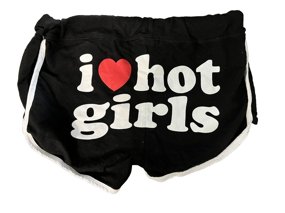 Women's Day Break Size Medium "I Heart Hot Girls" Black White Mini Shorts